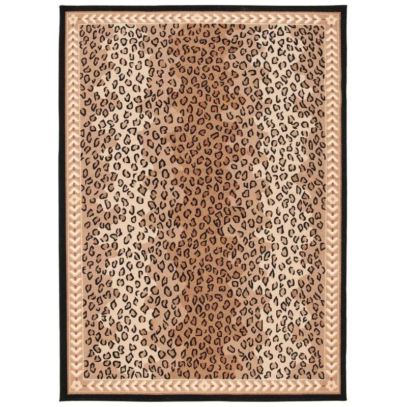 SAFAVIEH Journey Machine Washable Slip Resistant Katrina Leopard Rug - 6'7" x 6'7" Square - Beige/Black