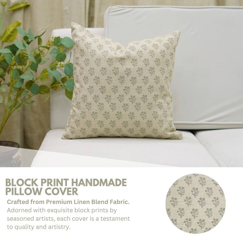 Fabdivine Handmade Floral or Weave Yellow Pillow Cover in Soft Linen for Block Print Room Boho Spring Home Décor, Lehar