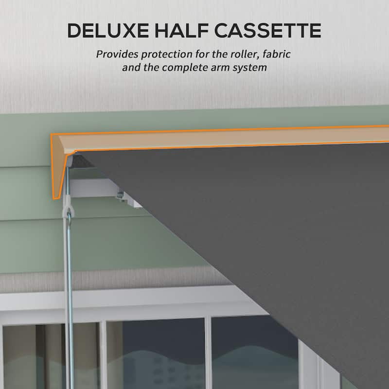 13' x 10' Electric Awning with LED Lights, Retractable Awning, UV40+ Sun Shade Shelter with Remote Controller and Crank Handle