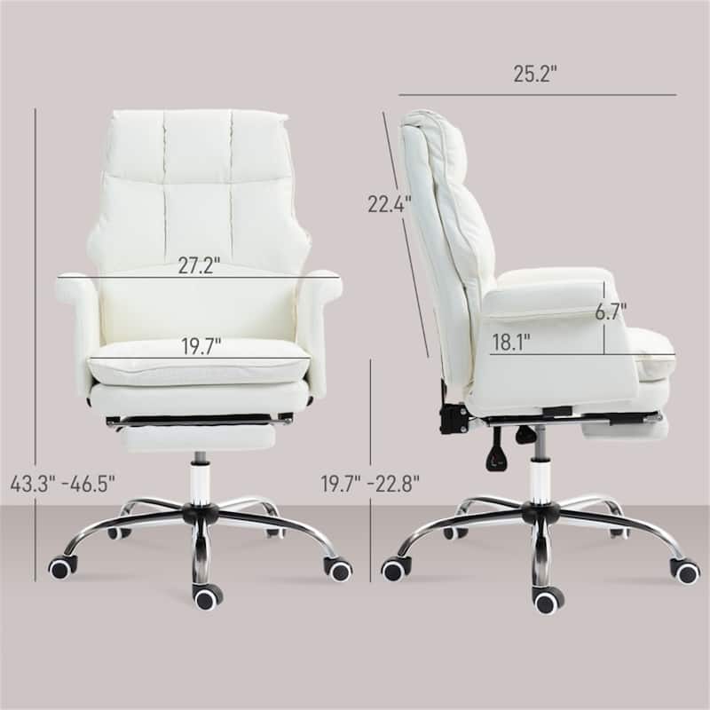 PU Leather Reclining Office Chair with Footrest and Swivel - 27.2" W x 25.2" D x 43.3" - 46.5" H