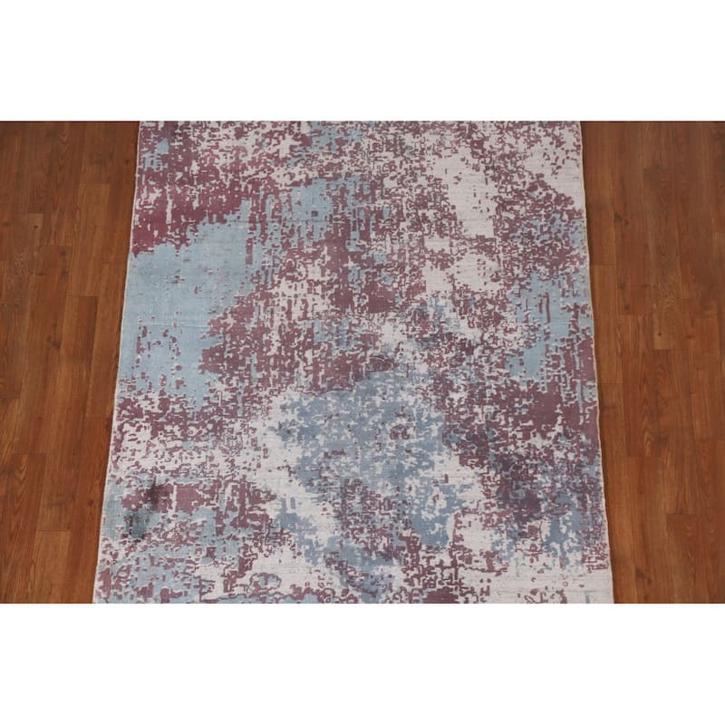 Modern Indian Abstract Rug Hand-Knotted Wool Carpet - 4'0"x 5'9"