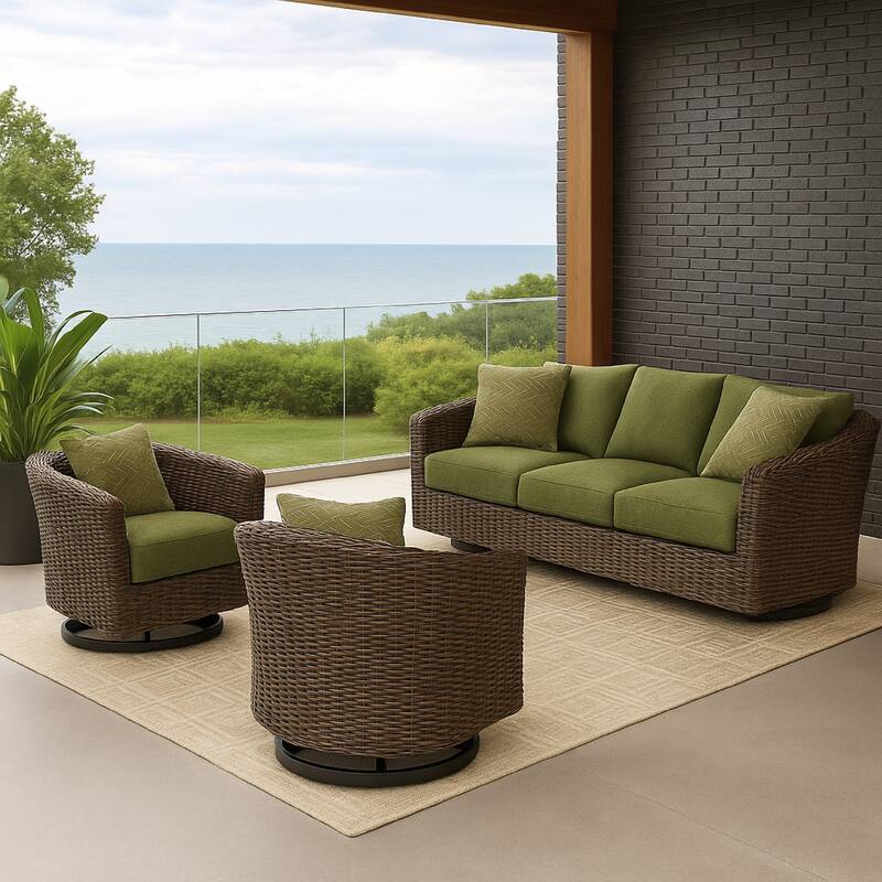 Izon Outdoor Swivel Lounge Chair, Green Polyester, Brown Black Woven