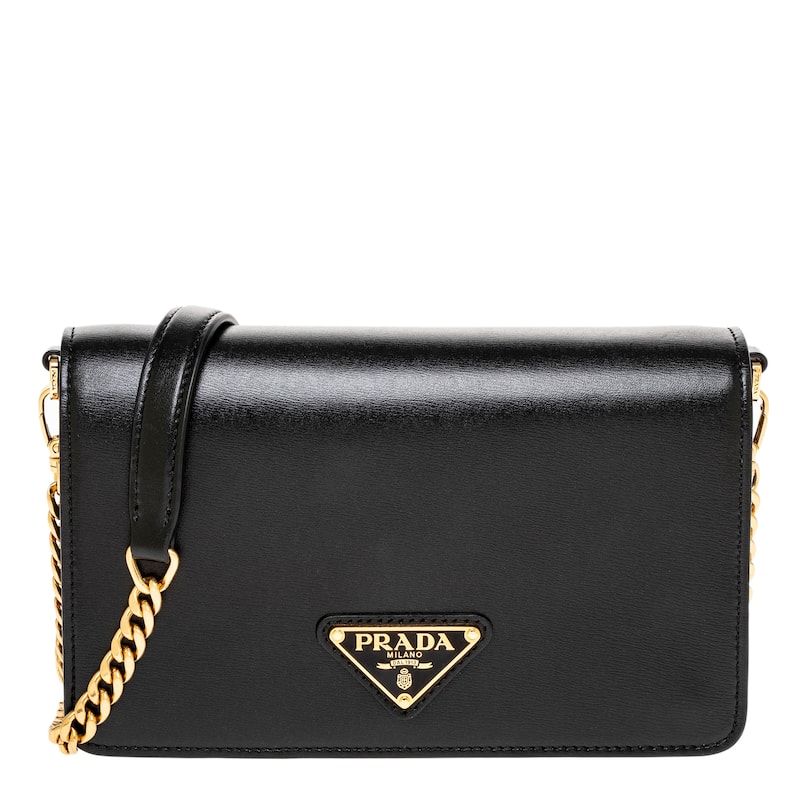 Prada Leather Flap Shoulder Bag - Black