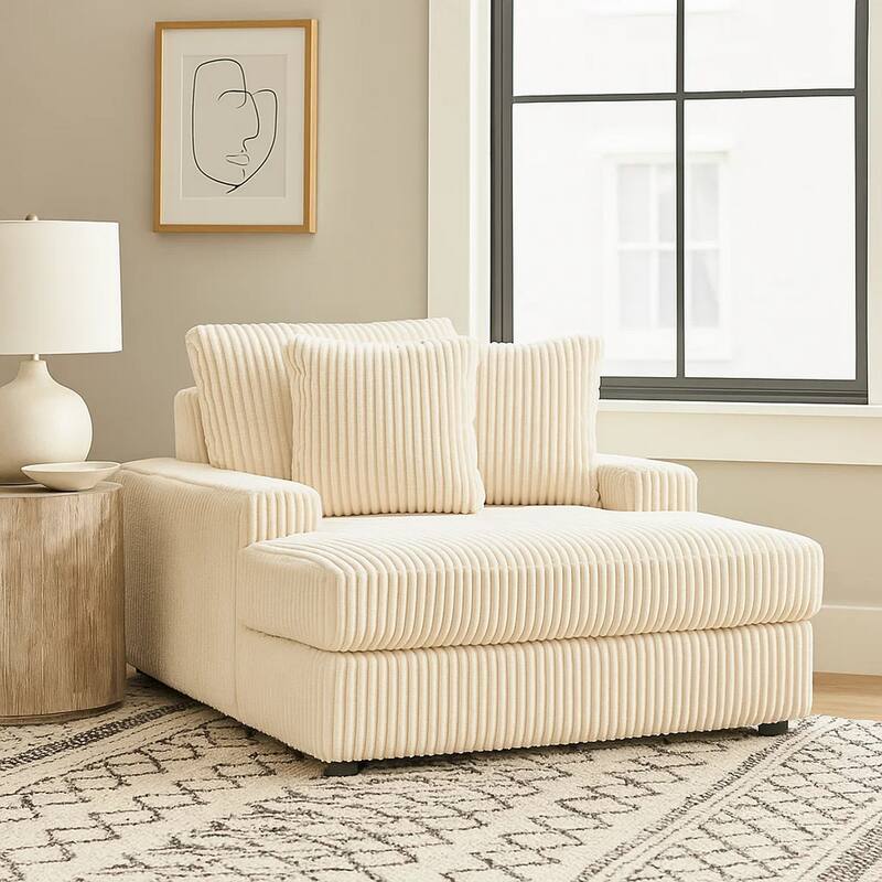 Lindy Chaise Lounge Chair, Reversible Cushions Ivory Polyester 64 Inch