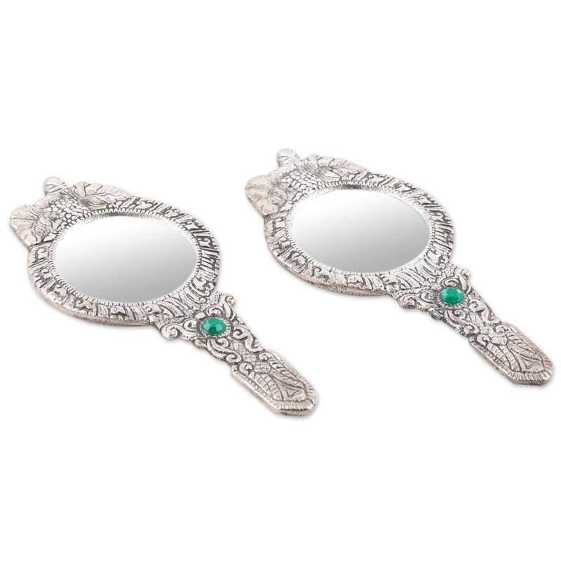 Novica Handmade Leafy Paradise Aluminum Hand Mirrors (Pair) - Silver