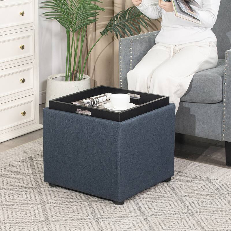 Adeco Storage Ottoman With Tray