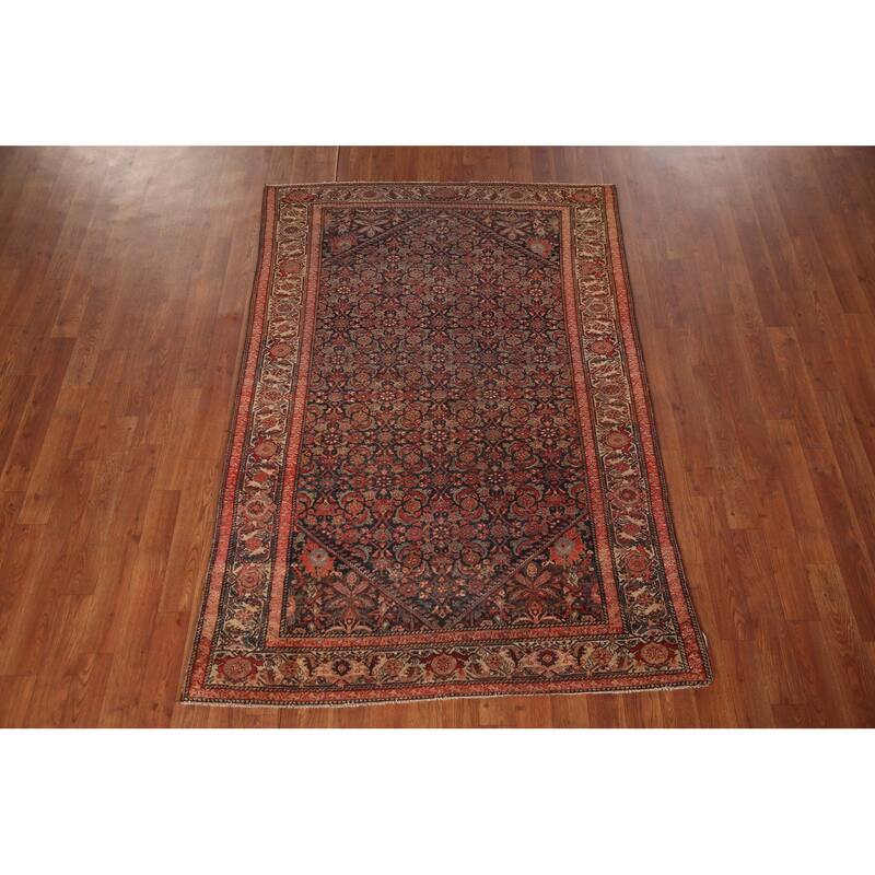 Pre-1900 Antique Vegetable Dye Senneh Persian Rug Handmade Wool Carpet - 4'0" x 6'1"