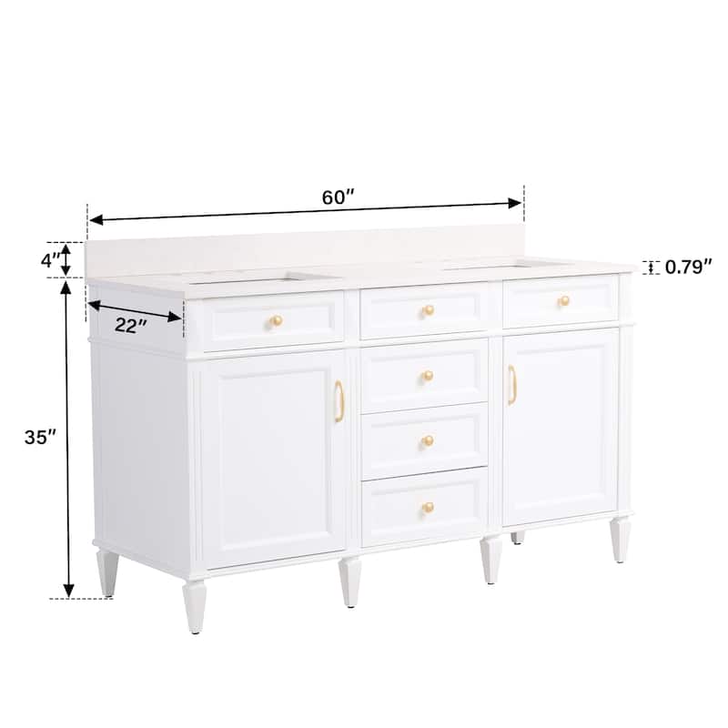 35''H Solid Wood Bath Vanity With Carrera White Quartz Top and Sink