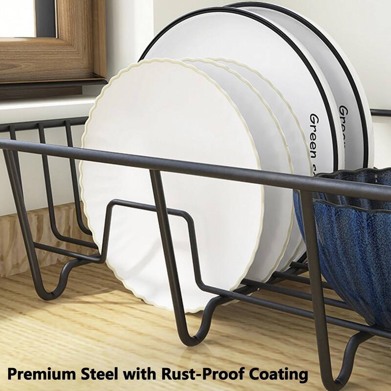 Dish Drying Rack with Utensil Holder, Kitchen Counter Dish Drainer Shelf - 5.1'' H X 16.5'' W X 11.8'' D