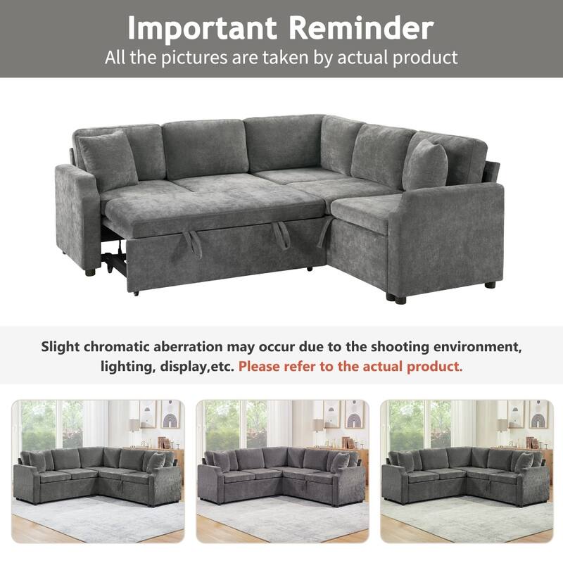 81.9" Upholstered L-shaped Sofa with a Sofa Sleeper and a Hidden Storage Compartment