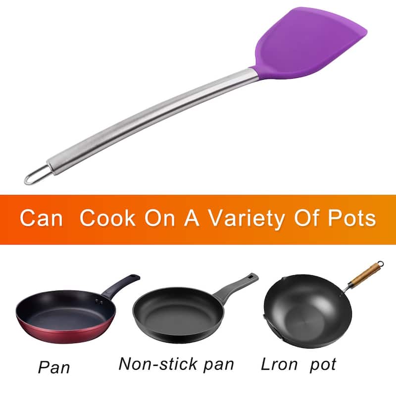 Silicone Turner Spatula Heat Resistant Non Stick for Cooking Baking Purple - 13.6" x 3.9"(L*W)