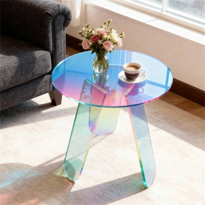 Rainbow Acrylic End Table 17.5" Glowing Side Table with PVC Cover - 18"x17.5"