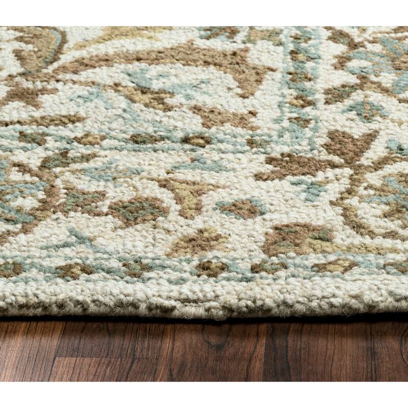 Alora Decor Crypt Blue, Beige, and Ivory Floral Hand-tufted Wool Blend Rug