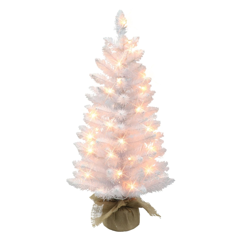 Pre-lit Artificial White Pine Christmas Tree in Burlap Base - 3’ - Clear Light - 3 Foot