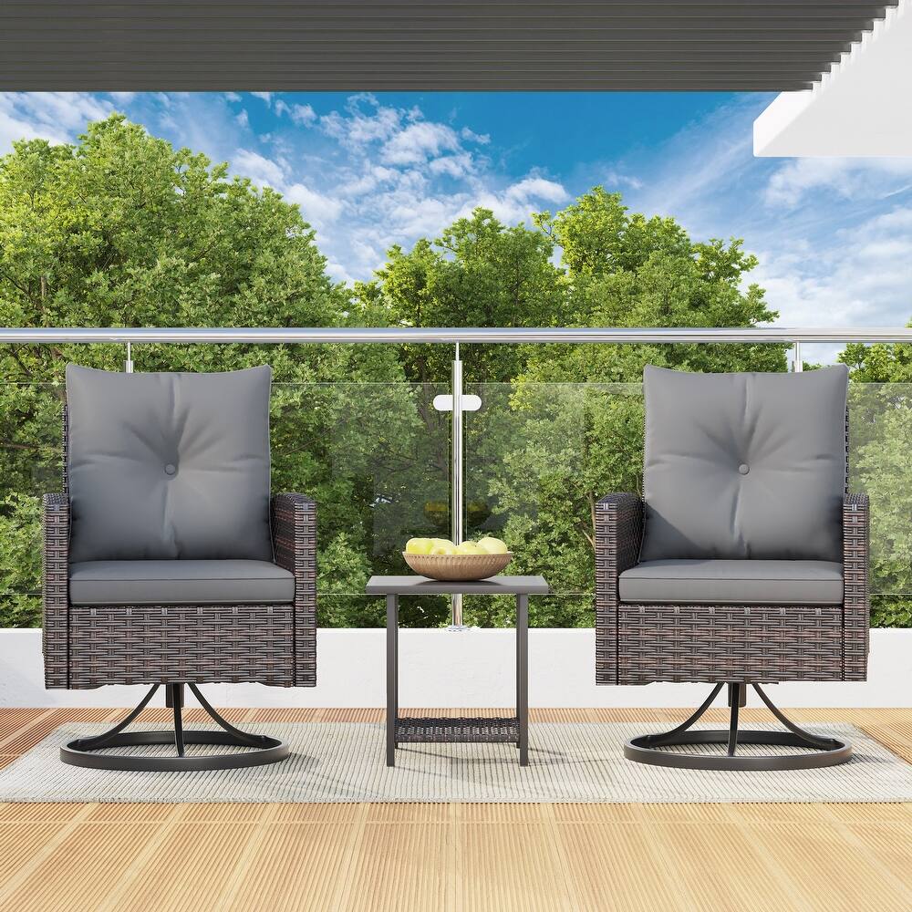 Outdoor Swivel Rocker Patio Chairs Set of 2 with Coffee Table &Cushions, Rattan Bistro Set for Porch, Backyard, Balcony