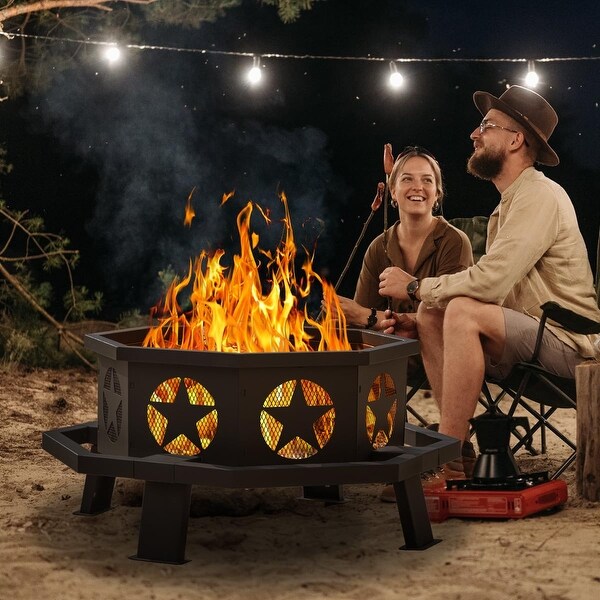 35 inch Fire Pit for Outside, Heavy Duty Wood Burning Fire Pits