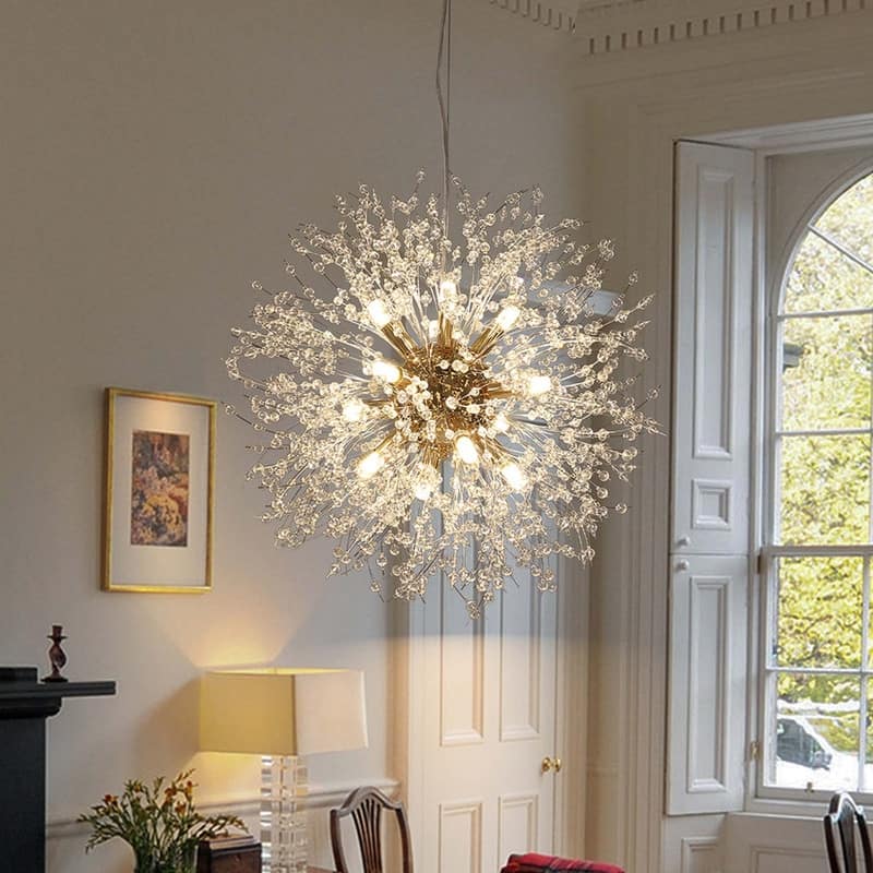8/9/12/16-Light Modern Linear Sputnik Globe Pendant Starburst Firework Crystal Chandelier - 12-Lights - Gold