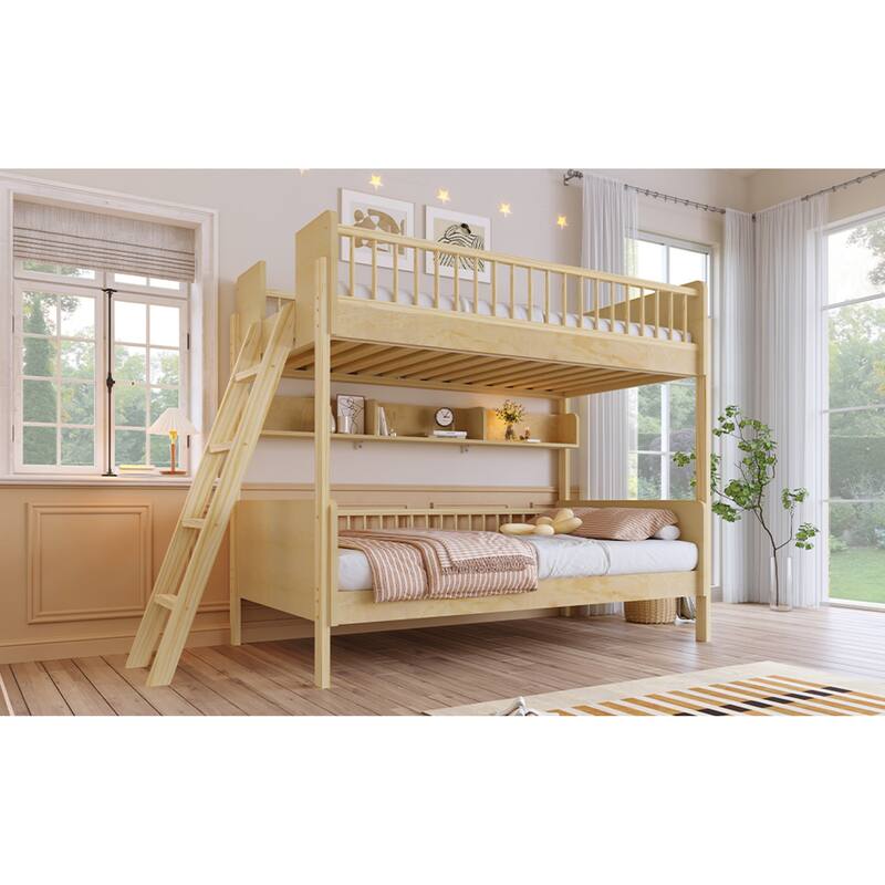 Roomfitters Twin Over Twin Bunk Bed with 3 Storage Shelves and Interchangeable Ladder