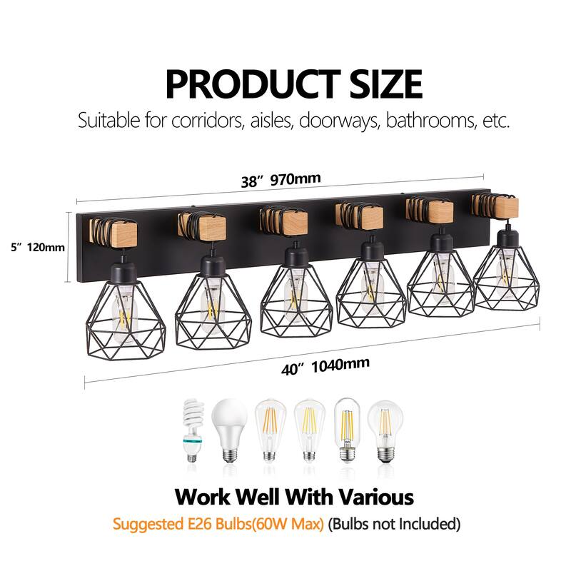 38" Modern Geometric 6-Light Vanity Light Fixture