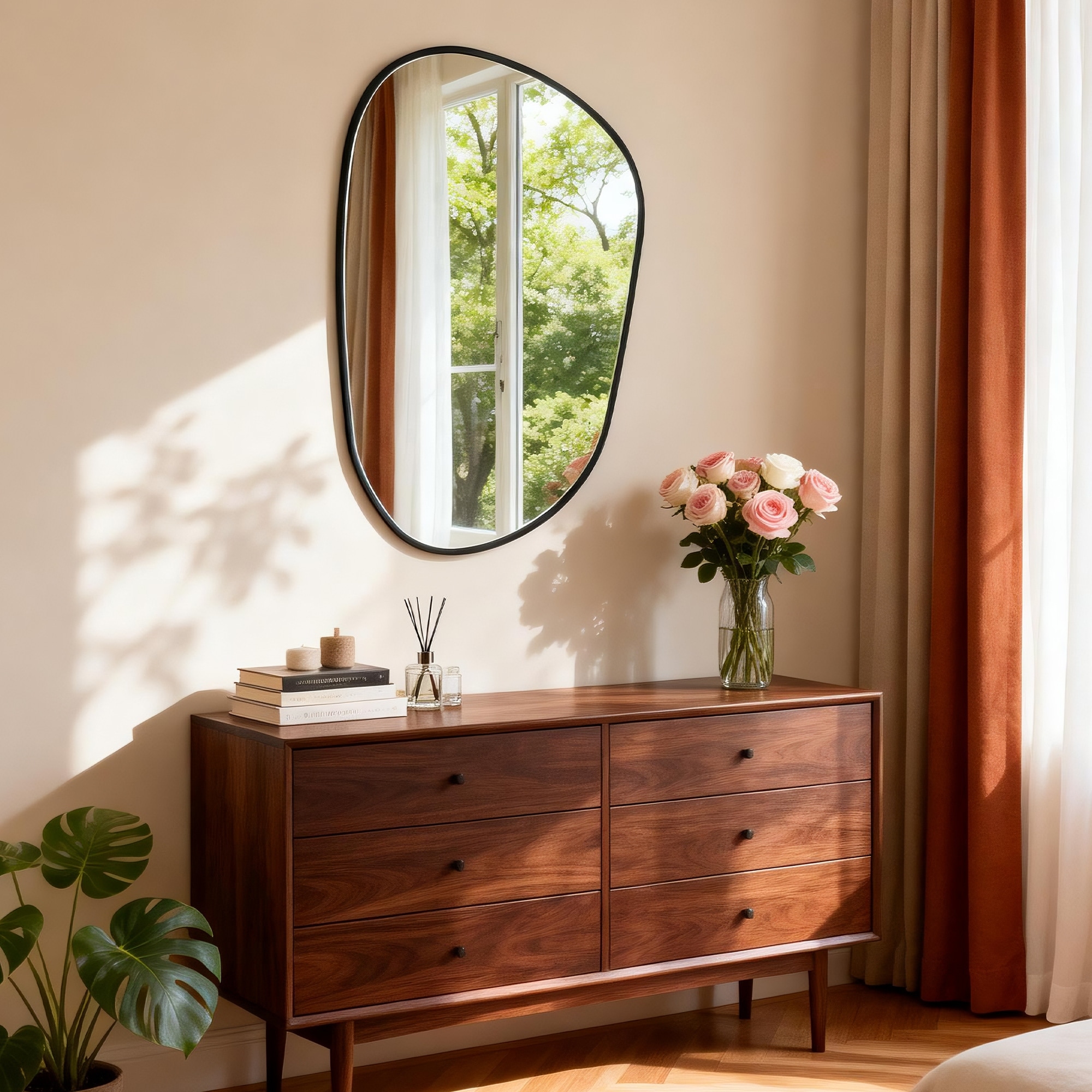 Black Aluminum Asymmetrical Irregular Modern Wall Mirror - 21.46x33.66 inch