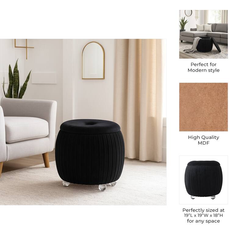 Backless Storage Stool with Velvet Upholstery