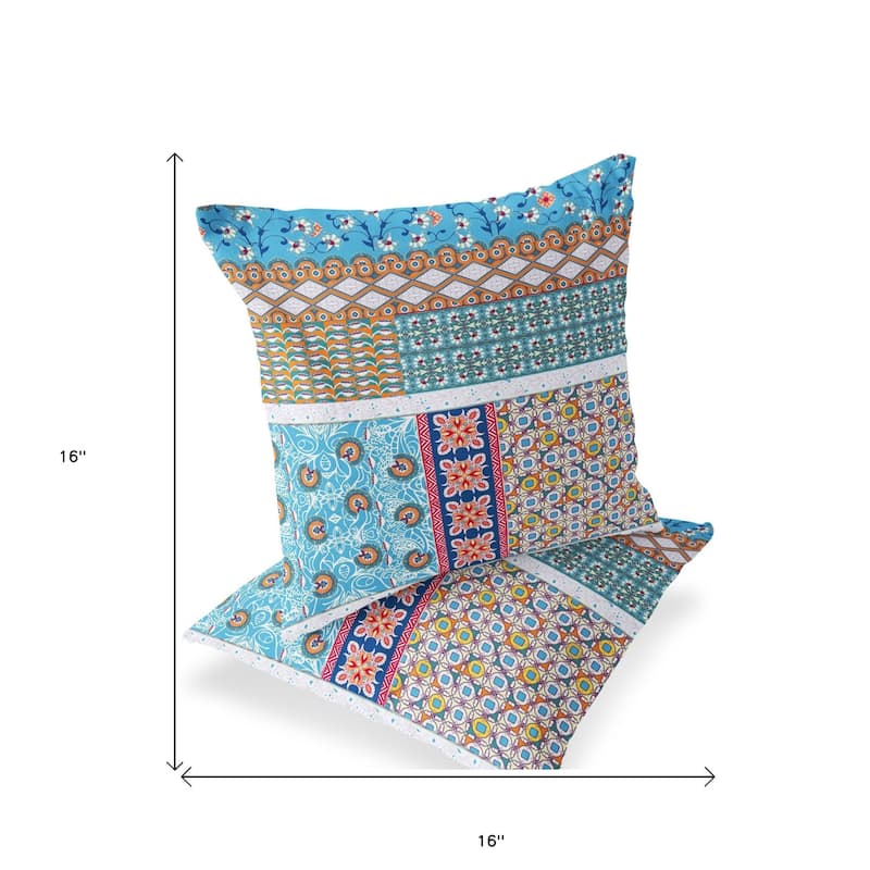 HomeRoots Set of Two 16" X 16" Blue and White Blown Seam Floral Indoor Outdoor Throw Pillow - 16.00' X '16.00' X '5.00