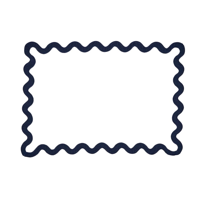 100% Linen Eco Scallop Border Placemat (Set of 4) - 13"x19" - Midnight Blue - Set of 4
