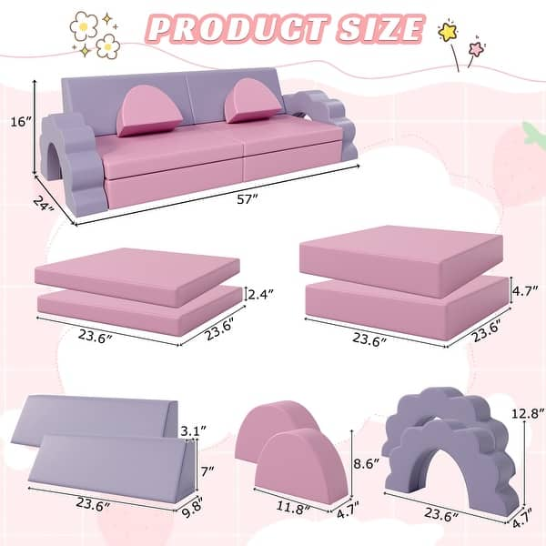 dimension image slide 1 of 3, 10PCS Kids Couch for Playroom,Foam Climbing Blocks Convertible Sofa,Baby Climbing and Crawl Foam Play Set