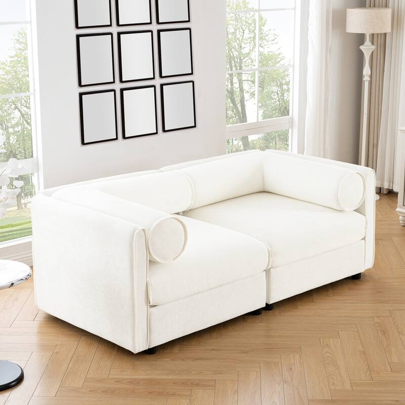 Modern 2-Seater Storage Loveseat with Cylindrical Backrest & Armrests