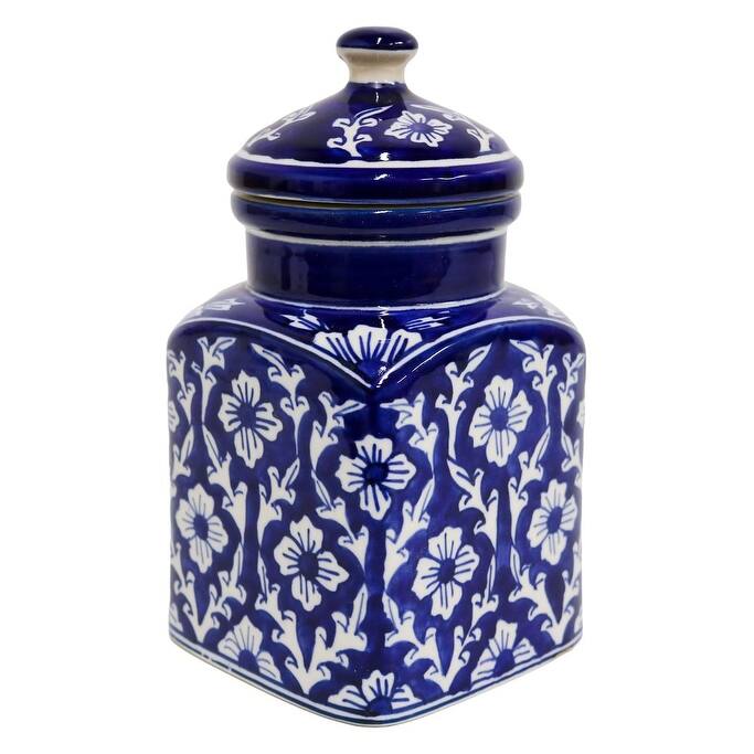Home&Manor Ceramic Blue/White Jar