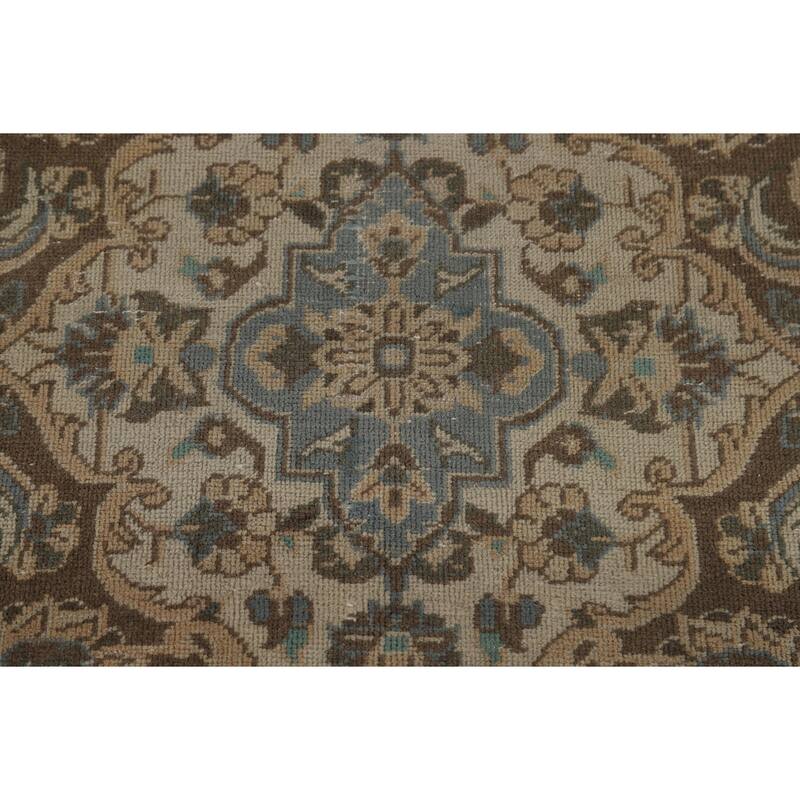 Traditional Mashad Persian Vintage Rug Bedroom Handmade Wool Carpet - 9'6" x 13'3"