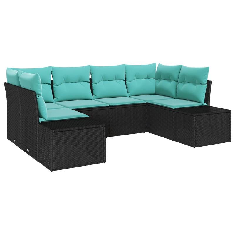 vidaXL 6 Piece Garden Sofa Set with Cushions Black Poly Rattan - 61 x 114 x 27 in