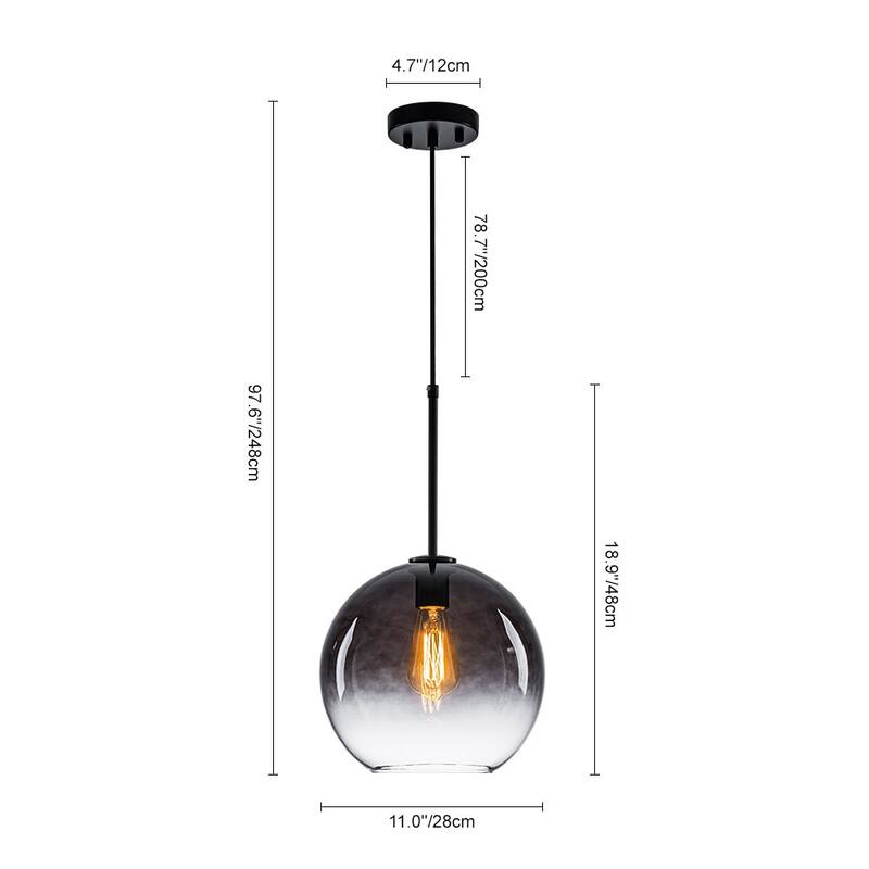 11.0''W 1-Light Modern Hand-blown Clear Glass Globe Pendant