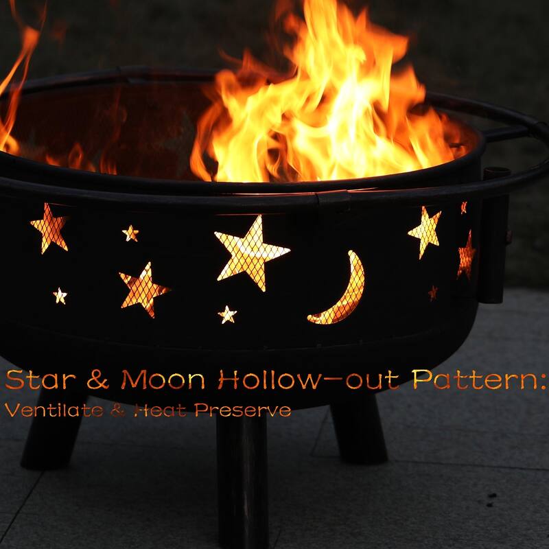 30" 2-In-1 Moon & Star Pattern Patio Fire Pit with Grilling Grid