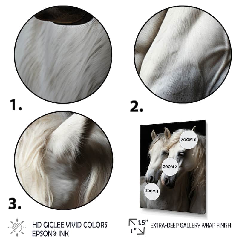 Designart "White Horse Whispering Whinnies" Animals Horse Canvas Print