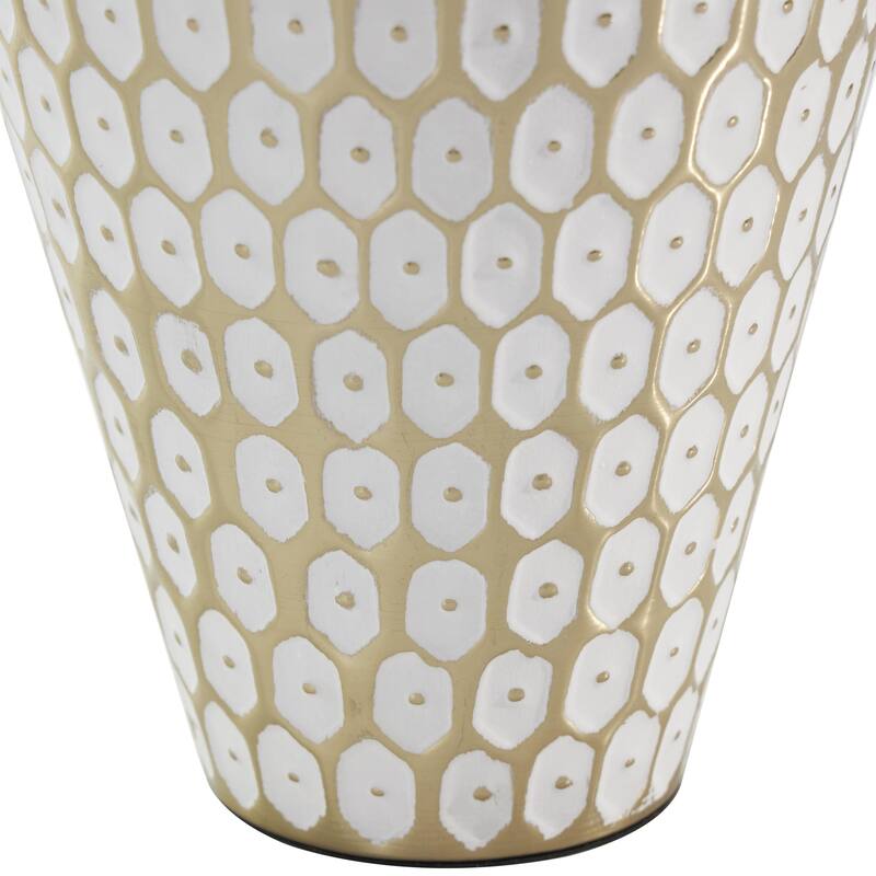 Metal Geometric Geometric Dot Decorative Vase with White Accents - Gold - Roche River Decor