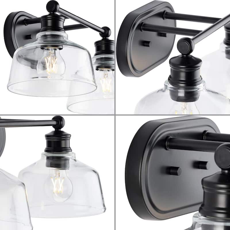 Singleton Collection 2-Light 17 in. Matte Black Vanity Light with Clear Glass Shades - Small - Matte Black - Small