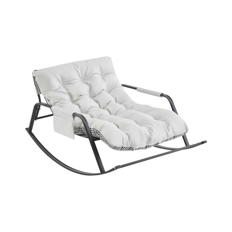 Anmytek Modern White Boucle Rocking Chair with Extra Wide Seat Upholstered Glider Recliner for Nursery and Living Room