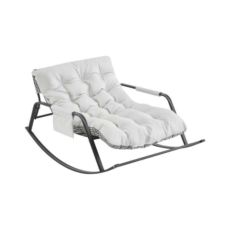 Rocking Chair with Extra-Wide Technical leather Upholstered Gliding Chair Boucle Reclining Chair - White