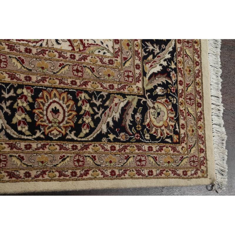 Vegetable Dye Floral Oriental Kashan Wool/ Silk Area Rug Hand-knotted - 8'1" x 10'8"