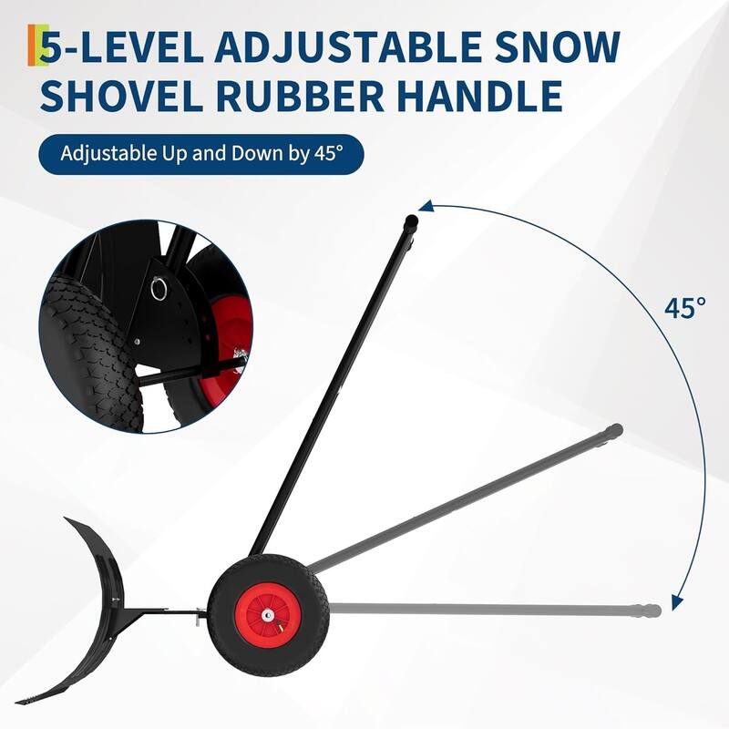 Heavy-Duty 30Inch Steel Snow Pusher with an adjustable handle angled blade and 10 non-slip Wheels for effortless clearing