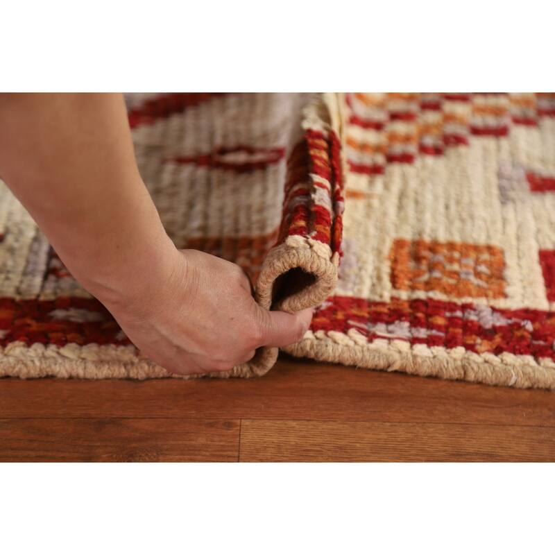 Hand Knotted Oriental 100% Wool Carpet Modern Tribal Beige & Ivories Moroccan Area Rug - 7' 10'' X 5' 9''