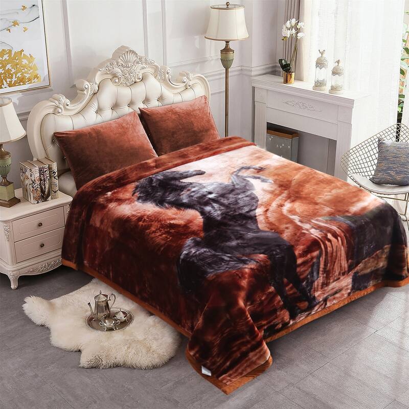 2 Ply A&B Printed Raschel Bed Blanket 85" x 95"-10 Pounds