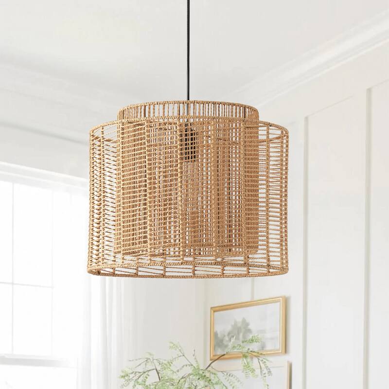 Farmhouse 1-Light Handmade Paper Rope Weaving Hanging Lamp for Living Room Bedroom