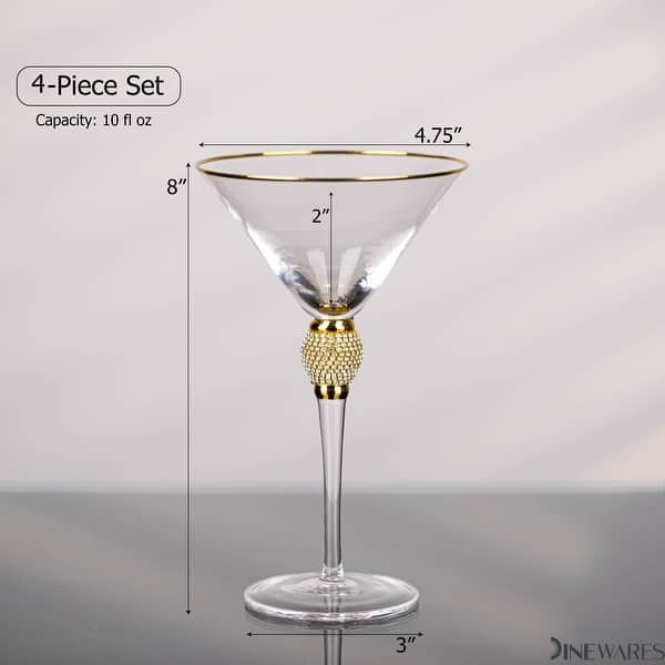 dimension image slide 1 of 4, Premium Clear Stem Crystal Martini Glasses with Rim and Diamond-like Rhinestones, Elegant 10oz Glassware Set for Cosmopolitan
