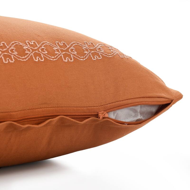 HomeRoots 14" X 20" Orange Geometric Cotton Lumbar Throw Pillow