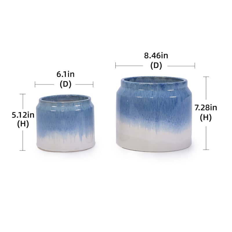 Set of 2 Gradient Ceramic Flowerpot White Blue
