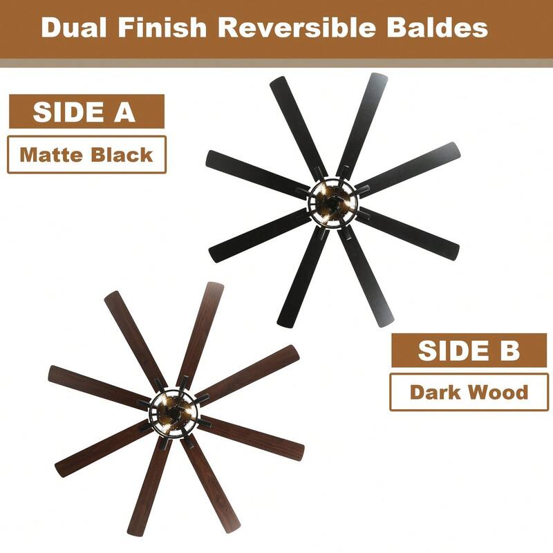 Cusp Barn 72in. Industrial Ceiling Fan with Remote, Dual Finish Blades, Modern Silent DC Motor 6 Speeds Reversible Ceiling Fan