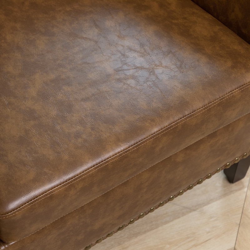 KINWELL 29" PU Faux Leather Club Armchair with Nailheads, Set of 2