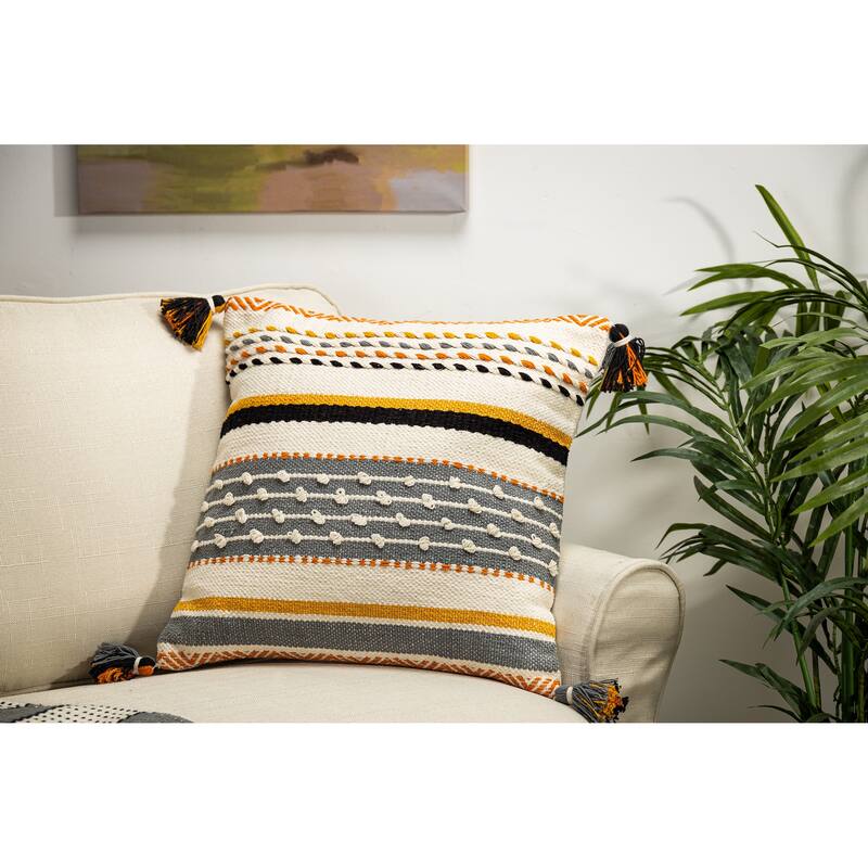 18 in W Ivory, Black, & Gold Woven Square Throw Pillow